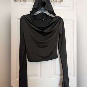 Black Long Sleeve Hooded Top